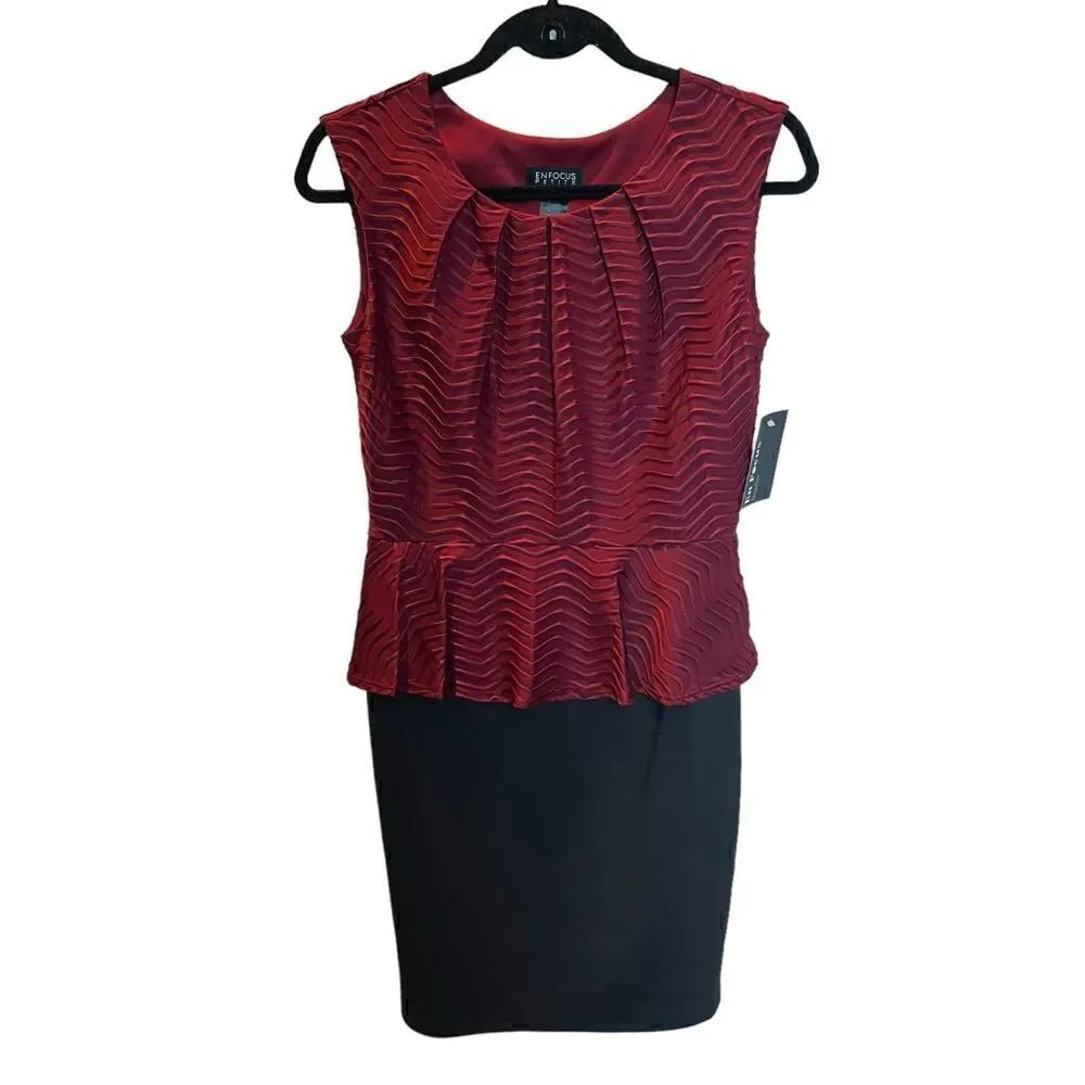 Enfocus Studio Petite Peplum Dress Sleeveless Burgundy/Black Size 6P
